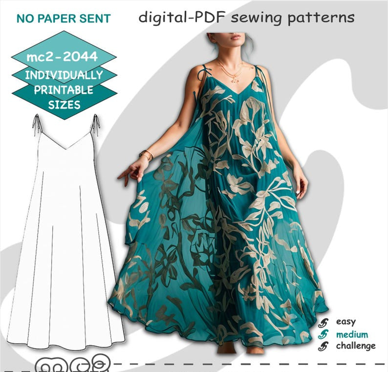 Sundress Sewing Pattern: Double-layered Lined (Digital PDF Download) S-2XL