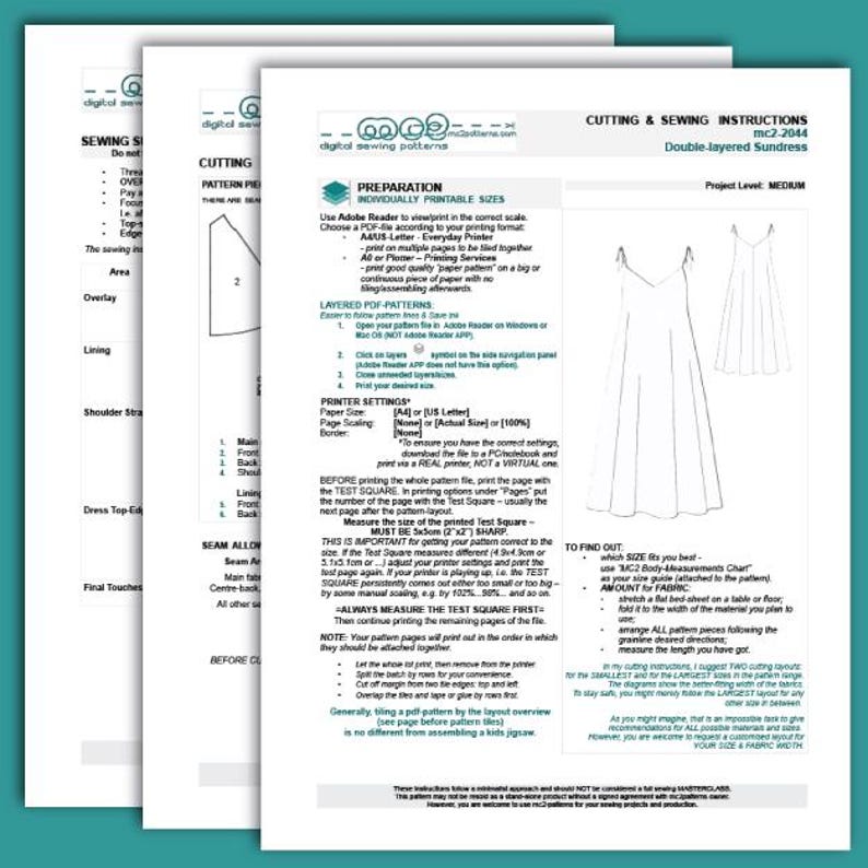 Sundress Sewing Pattern: Double-layered Lined (Digital PDF Download) S-2XL
