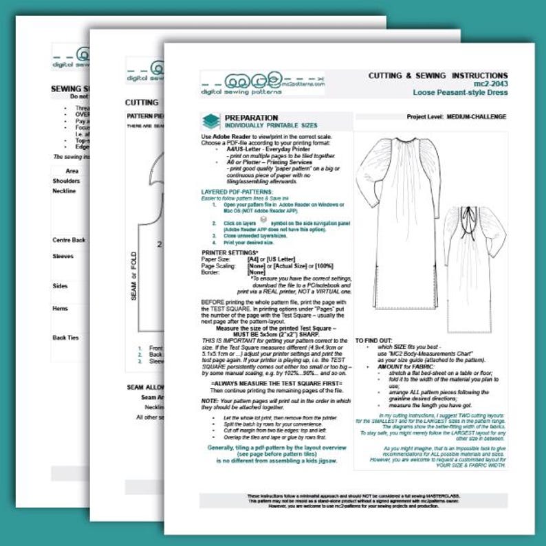 Open-back Boho Dress Sewing Pattern: Peasant-style  (Digital PDF Download) XS-2XL