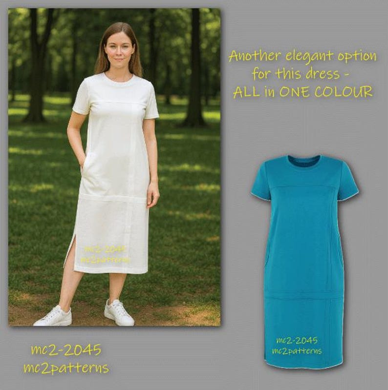 Shift Dress Sewing Pattern: Sleeves Loose-fit Pockets (Digital PDF Download) S-2XL