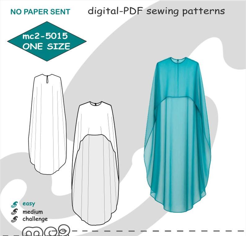 High-Low Cape Sewing Pattern: Bridal Easy-to-Make (Digital PDF Download) ONE-size
