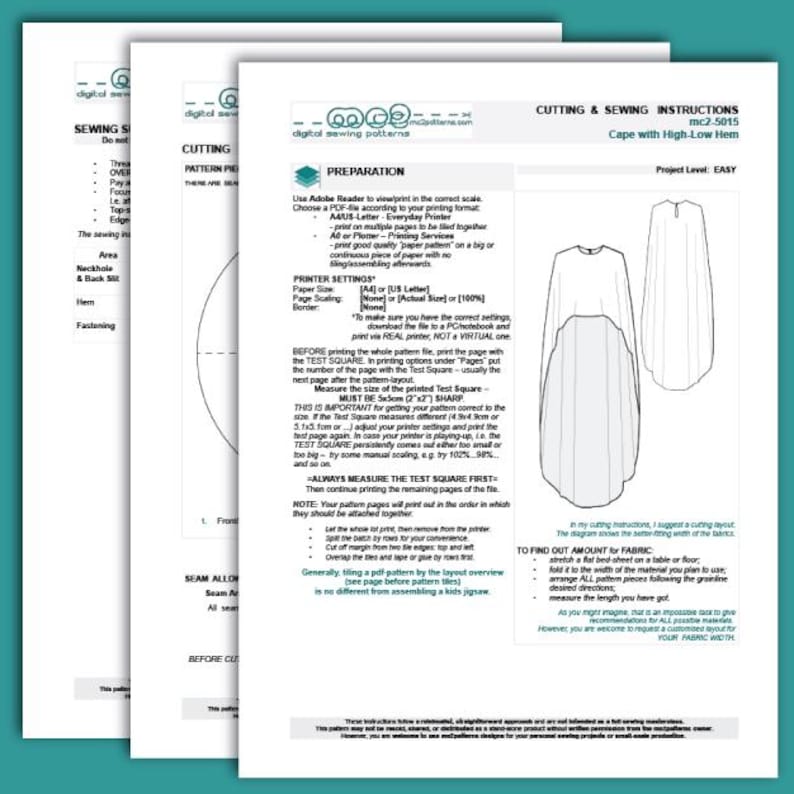 High-Low Cape Sewing Pattern: Bridal Easy-to-Make (Digital PDF Download) ONE-size