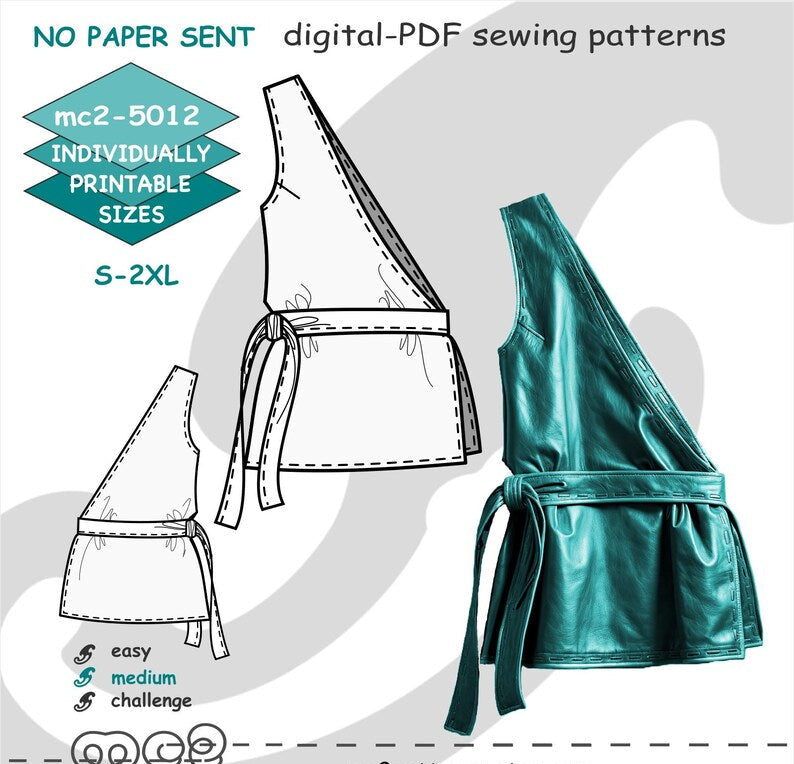 Asymmetrical Vest Sewing Pattern: One-shoulder Reversible (Digital PDF Download) S-2XL